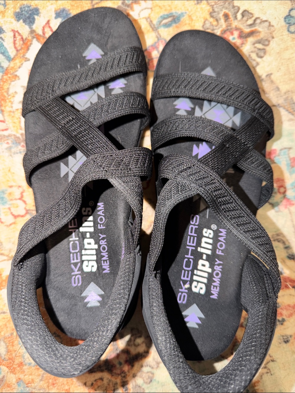 Skechers Black Slip-Ins Memory Foam Crisscross Sandals